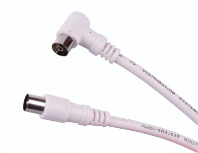 Cablu RF video alb mufa dreapta si la 90 grade 10m foto