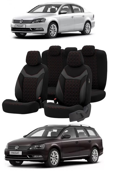 Set huse scaune piele si textil compatibile VW PASSAT B7 (2010-2015) Rosu