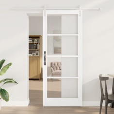 vidaXL Ușă Glisantă cu Set de Accesorii &#039;ORKDAL&#039;Alb Lemn Masiv &amp; Sticlă, vidaXL Ușă Interior cu Sticlă &#039;ORKDAL&#039;Alb 86x211x4 cm