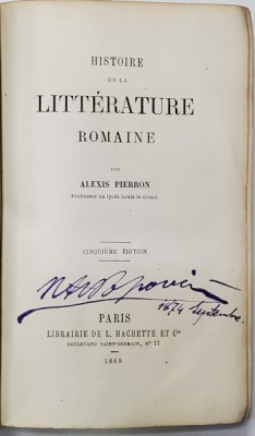 HISTOIRE DE LA LITTERATURE ROMAINE par ALEXIS PIERRON , 1869 foto