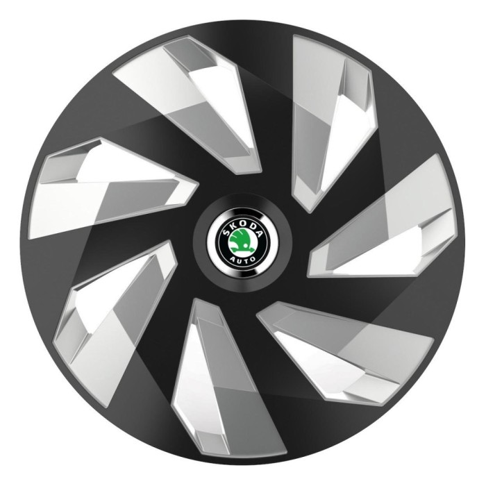 Set 4 Capace Roti, potrivite jantelor de R16, pentru Skoda, model vector black and silver