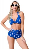 SW1007-4 Costum de baie retro in 2 piese, cu print ancora, S/M