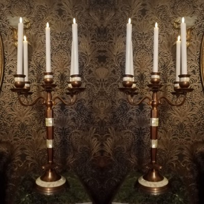 Superb set de 2 sfeșnice de dimensiuni impresionante din bronz masiv cuprat foto