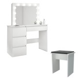 Cumpara ieftin Masa de toaleta/machiaj + Taburet, alba, cu oglinda si LED-uri, Irina, 94x43x141 cm