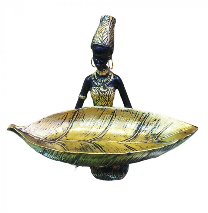 Ornament decorativ, Africana cu suport pentru bijuterii, Auriu, 19 cm, LY231907