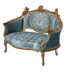 Sofa Rococo din lemn masiv cu tapiterie bleu cu Cupidoni CAT-28