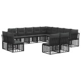 vidaXL Set de canapele de exterior cu pernă 13 pcs Negru și Gri &icirc;nchis 3437601