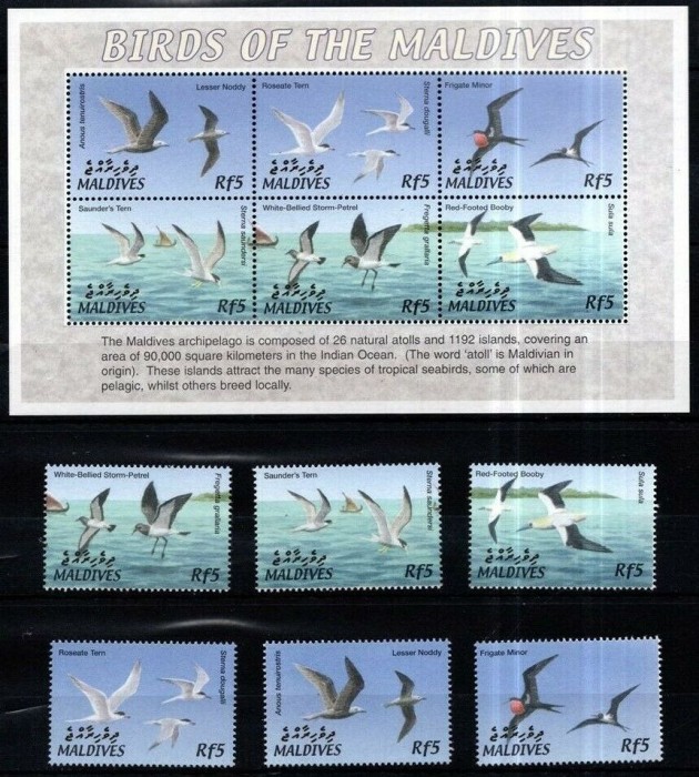 Maldives 2002 Birds set + perf sheets Mi.3905-10+KLB MNH DE.223