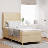 vidaXL Pat cu arcuri cu saltea cu headboard Crem 200 x 100 cm țesătură 3340807