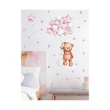 Cumpara ieftin Sticker Perete Autocolant Ursulet, Baloane si Stelute Roz 73x79cm - 37917