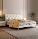 Cumpara ieftin Pat Myra 140x190 cm Tapitat Catifea Nuanta Crem Somiera Inclusa (cod RC80)