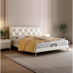 Pat Myra 160x190 cm Tapitat Catifea Nuanta Crem Somiera Inclusa (cod RC80)