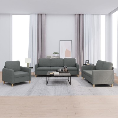 vidaXL Set de canapele cu perne, 3 piese, gri &amp;icirc;nchis, textil 3202055 foto