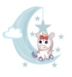 Cumpara ieftin Sticker decorativ Unicorn cu luna si stele, Mov, 60 cm, 1240-5ST, Oem