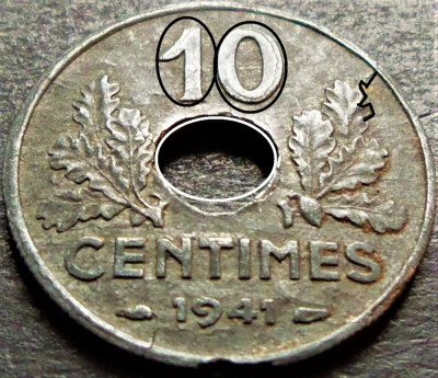 Moneda istorica 10 CENTIMES - FRANTA, anul 1941 * cod 5033 = ERORI de BATERE foto