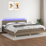 Cumpara ieftin Pat cu arcuri, saltea și LED, gri taupe, 200x200 cm, textil