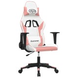 Cumpara ieftin Scaun de gaming de masaj, alb si roz, piele ecologica