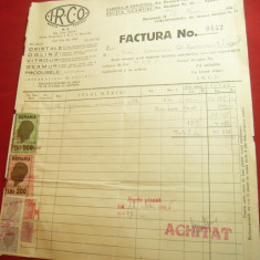 Factura cu Antet -Firma IRCO -Fabrica si Expozitia Industria Romana Cristale1945