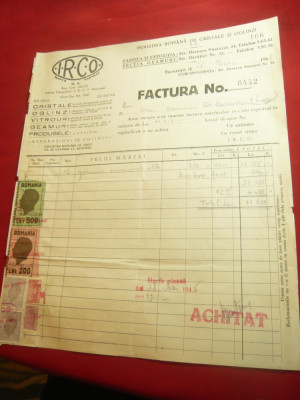 Factura cu Antet -Firma IRCO -Fabrica si Expozitia Industria Romana Cristale1945 foto