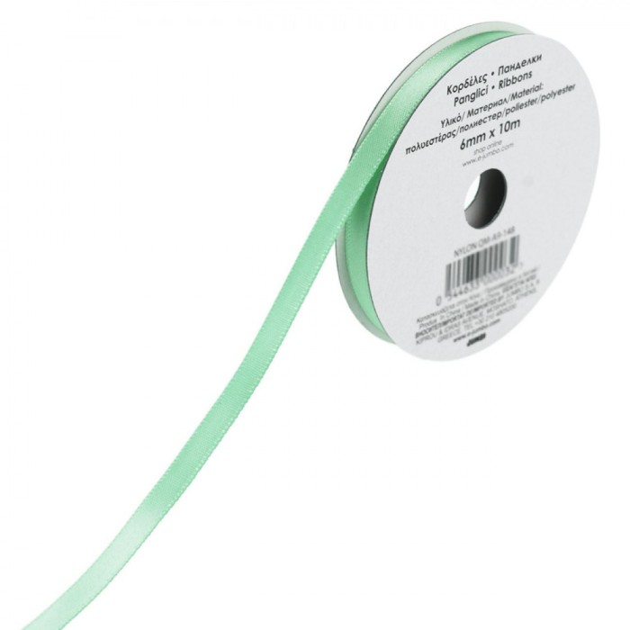 Panglică Satinată, 10mx6mm, Culoare Verde Mentă, Material Poliester