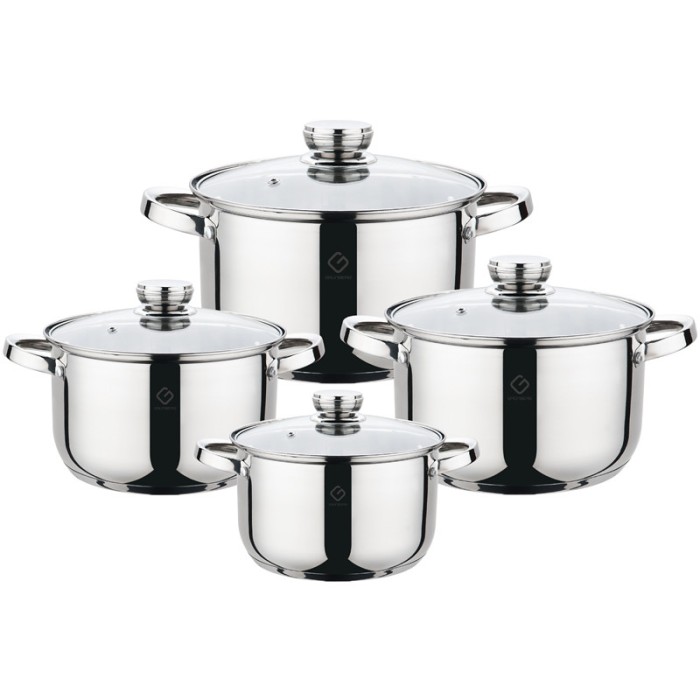 Set 4 cratite din inox Grunberg, 1.9 l, 2.7 l , 3.7 l si 4.7 l, capace din sticla termorezistenta