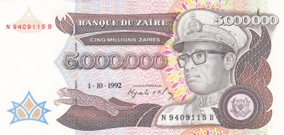 Bancnota Zair 5.000.000 Zaires 1993 - P46 UNC foto