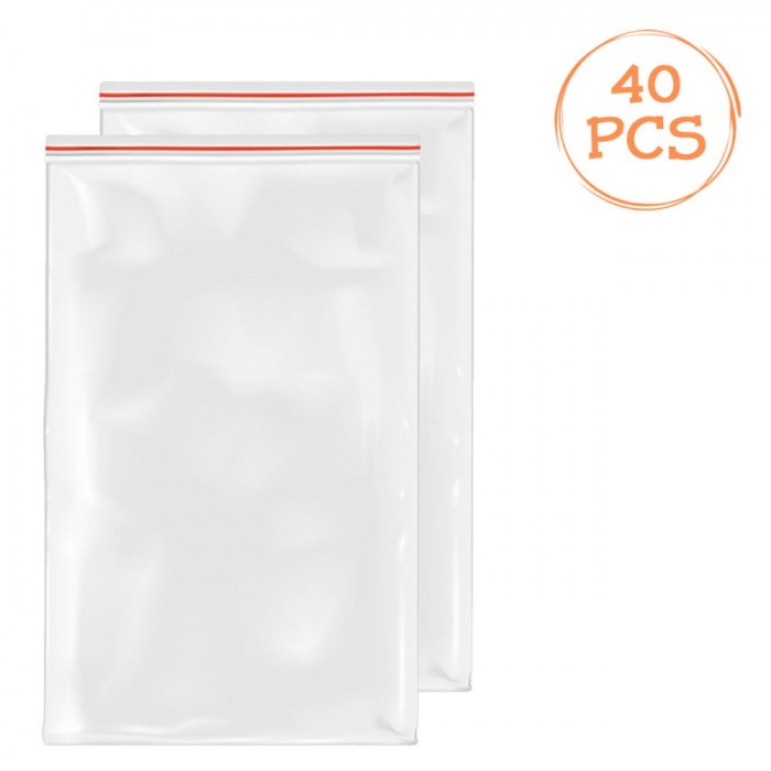 Pungi Depozitare, Ziplock, Set 40 Bucăți, Transparent, Dimensiuni 13.8x21 cm