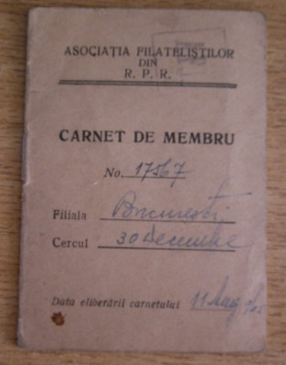 M3 C18 - 1965 - Carnet de membru - Asociatia filatelistilor din RPR foto