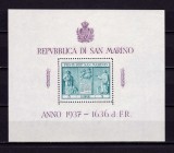 Cumpara ieftin ✅ (C 32) San Marino 1937 &quot; Monumentul Independentei-Carducci &quot;, colita nr. 1/Mi. 234 cota 25 &euro;, MNH , stare exceptionala - posibile defecte minore