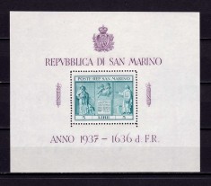 ✅ (C 32) San Marino 1937 &quot; Monumentul Independentei-Carducci &quot;, colita nr. 1/Mi. 234 cota 25 &euro;, MNH , stare exceptionala - posibile defecte minore