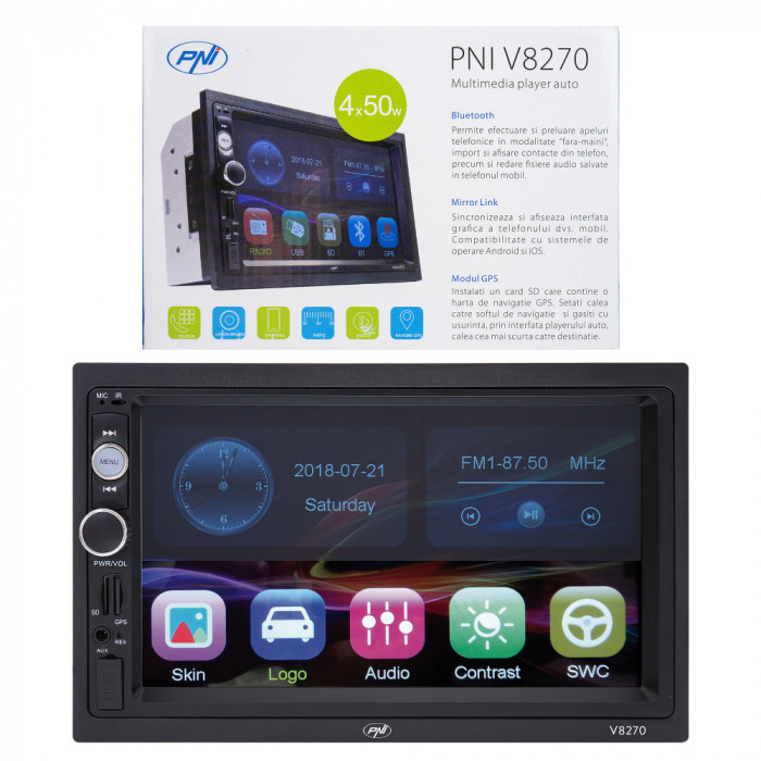 Resigilat : Navigatie multimedia PNI V8270 2 DIN cu GPS MP5, touch screen 7 inch,