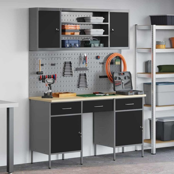Set banc de lucru, 7 piese, negru, oțel
