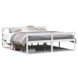 Cumpara ieftin Cadru de pat senior cu tablie, alb, 200x200 cm, lemn masiv pin