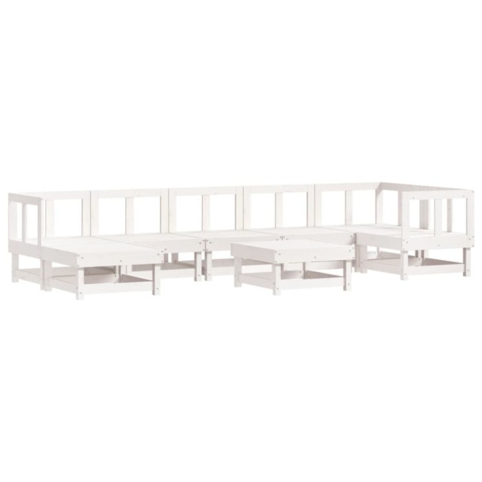 Set mobilier relaxare gradina, 8 piese, alb, lemn masiv de pin
