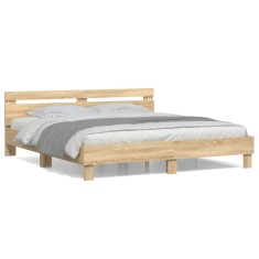 vidaXL Cadru de pat cu tăblie stejar sonoma 160x200 cm lemn prelucrat 3207408