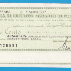 (1) CEC BANCAR ITALIAN - BANCA DI CREDITO AGRARIO DI FERRARA - 100 LIRE - 1977