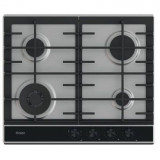 Plita incorporabila Haier HAHG6BF4XH, Gaz, 4 Arzatoare, Grilaje fonta, Aprindere electrica, Preci Flame, 60 cm, Inox cu sticla neagra