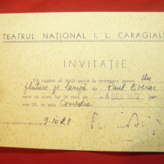 Invitatie- Antet Teatrul National IL Caragiale 1972 -Premiera piesei Un Fluture