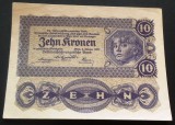 Bancnota istorica 10 COROANE - AUSTRO-UNGARIA (AUSTRIA), anul 1922 * cod 630 B