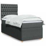 VidaXL Pat box spring cu saltea, gri &icirc;nchis, 80x200 cm, textil
