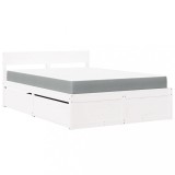 Cumpara ieftin Pat cu sertare si saltea, alb, 140x190 cm, lemn masiv pin