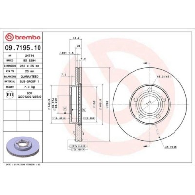 Set disc frana Vw Passat B5 (3b2) 08.96-12.01, Fata, 282X25mm, ventilat, BREMBO foto