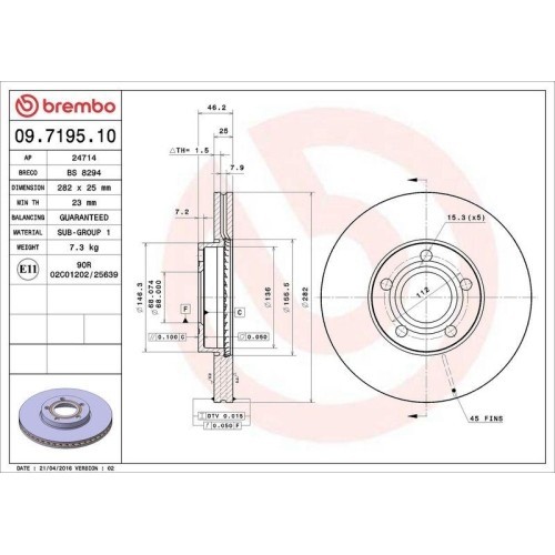Set disc frana Vw Passat B5 (3b2) 08.96-12.01, Fata, 282X25mm, ventilat, BREMBO