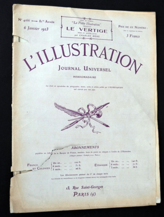 Revista L&#039;Illustration NR. 4166 Franta 1923 / 6 ianuarie - deteriorata