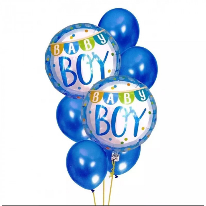Set 7 Baloane, BabyShower pentru baieti 30-46 cm, Gonga&reg; Albastru