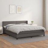 vidaXL Pat box spring cu saltea, gri, 160x200 cm, piele ecologică 3130731