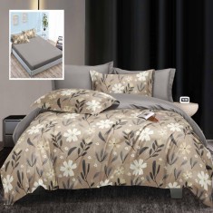 Lenjerie pat dublu,bumbac satinat,6 piese,cearceaf normal 230x250cm, cearceaf pilota 200x230cm, 2 fete de perna 50x70, 2 fete de perna 70x70-LEC13