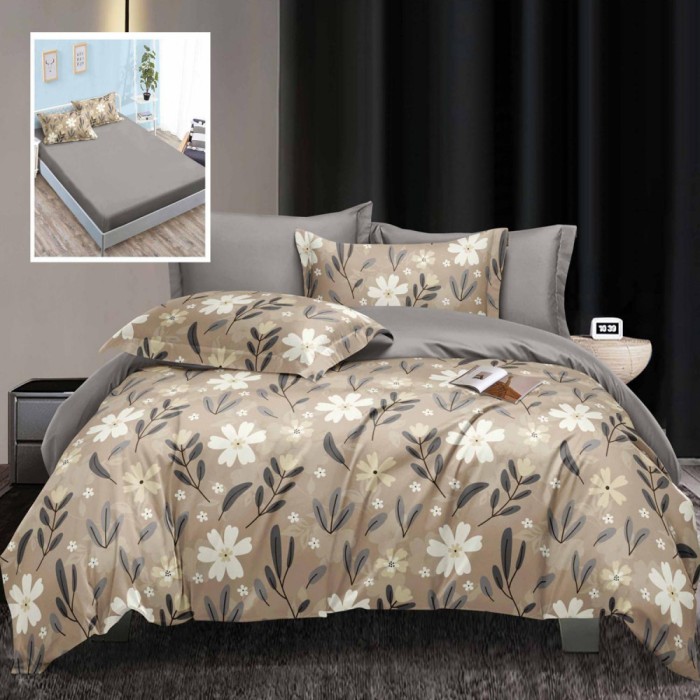 Lenjerie pat dublu,bumbac satinat,6 piese,cearceaf normal 230x250cm, cearceaf pilota 200x230cm, 2 fete de perna 50x70, 2 fete de perna 70x70-LEC13