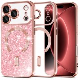 Cumpara ieftin Husa MagSafe pentru Apple iPhone 18 Pro Max / 17 Pro Max, Techsuit, Luxury Glitter, Roz Aurie