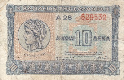 GRECIA 10 drahme 1940 F!!! foto